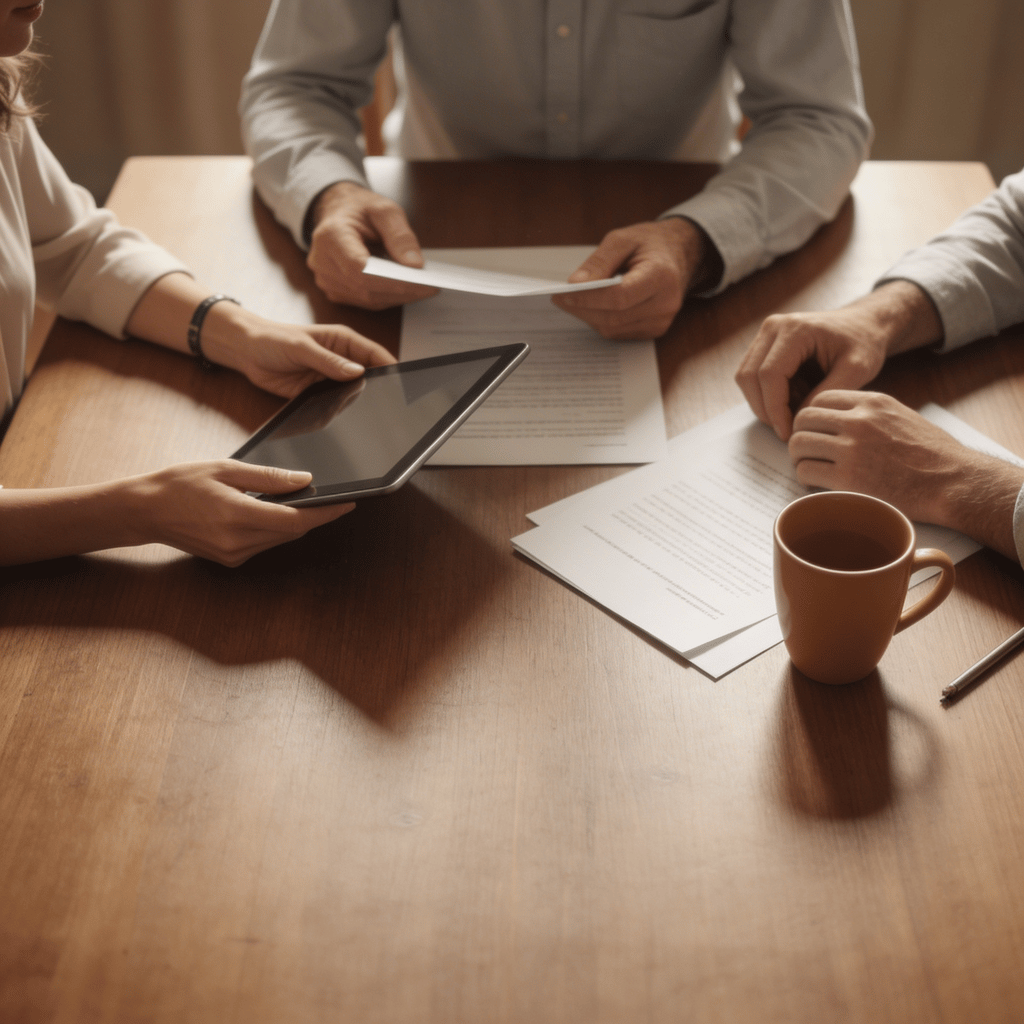 Family signing guarantor documents for mortgage