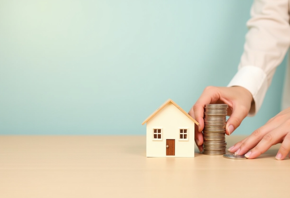 Stack of coins next to house Stack of coins next to house